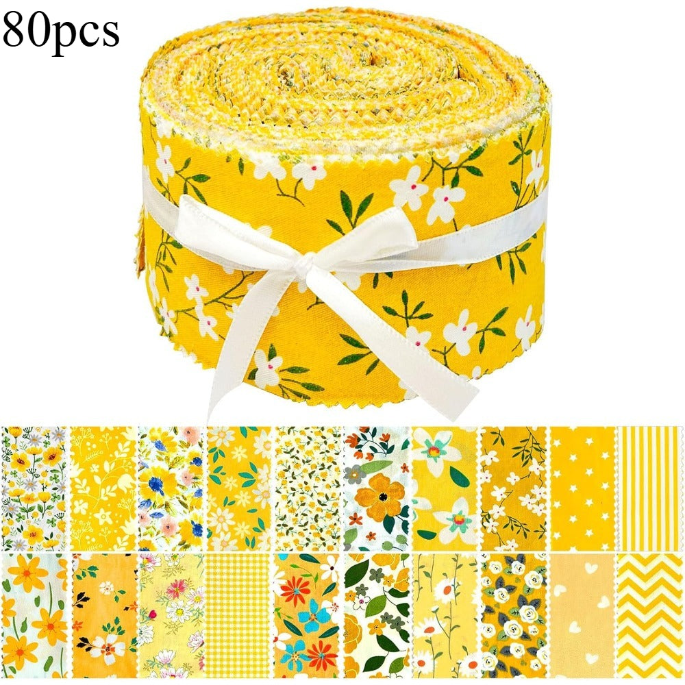 80 pre-cut jelly roll strips, assorted yellow floral print cotton fabric, 2.5 x 19.7 inches, suitable for sewing, jelly roll rugs, and DIY projects