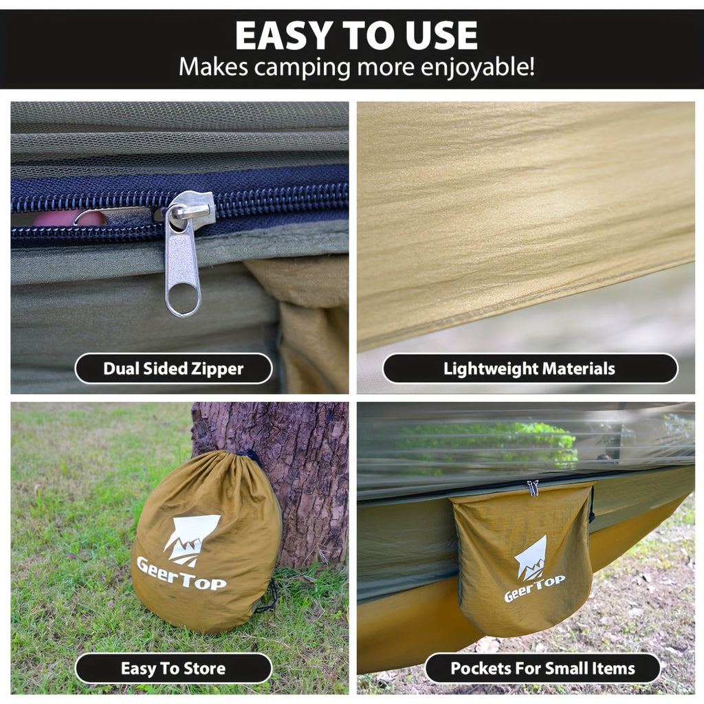 GEERTOP 3in 1 Outdoor Hammock with Mosquito Net Sun Shelter, Double Sleep Rest Camping Hammock for Backpacking Travel Garden Park