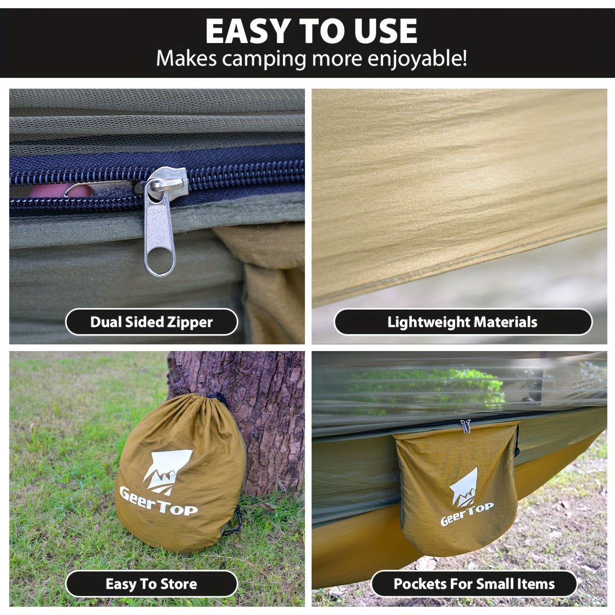 GEERTOP 3in 1 Outdoor Hammock with Mosquito Net Sun Shelter, Double Sleep Rest Camping Hammock for Backpacking Travel Garden Park