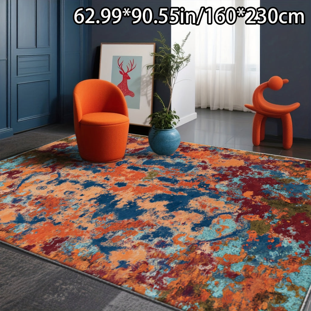 Large Rectangular Imitation Cashmere Carpet - Soft Plush 78.74"x118.11" (200x300cm) Blue Orange Brown Beige Modern Abstract Pattern, Machine-Made with Rubber Backing, Easy to Clean Durable Floor Mat for Bedroom, Living Room,