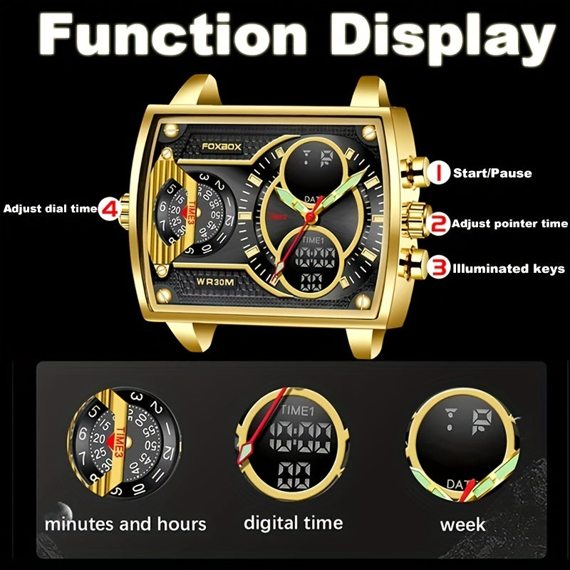 LIGE Men Watch FOXBOX Fashion Square Watch Sports Double Display Watch, Ideal Choice For Gifts