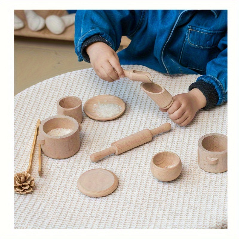 Montessori Wooden Play Kitchen Set for Kids - Pretend Tea Time & Home Experience, Educational Sensory Toys for Preschoolers
