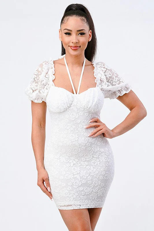 BUBBLE SLEEVES BODYCON MINI DRESS