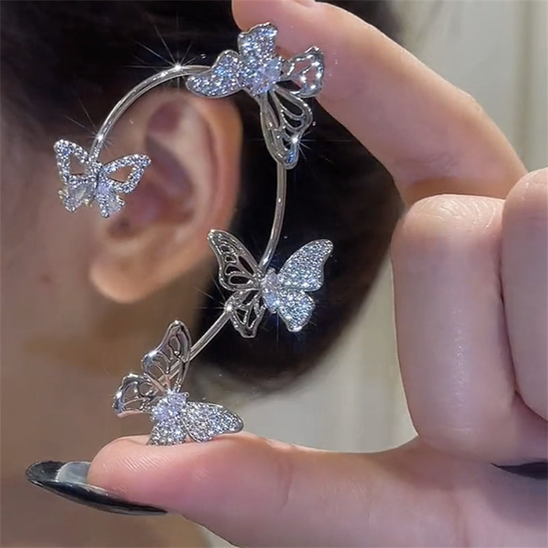 Women'S Elegant Butterfly Ear Cuffs - No-Piercing Ear Hooks, Synthetic Gemstone Accents