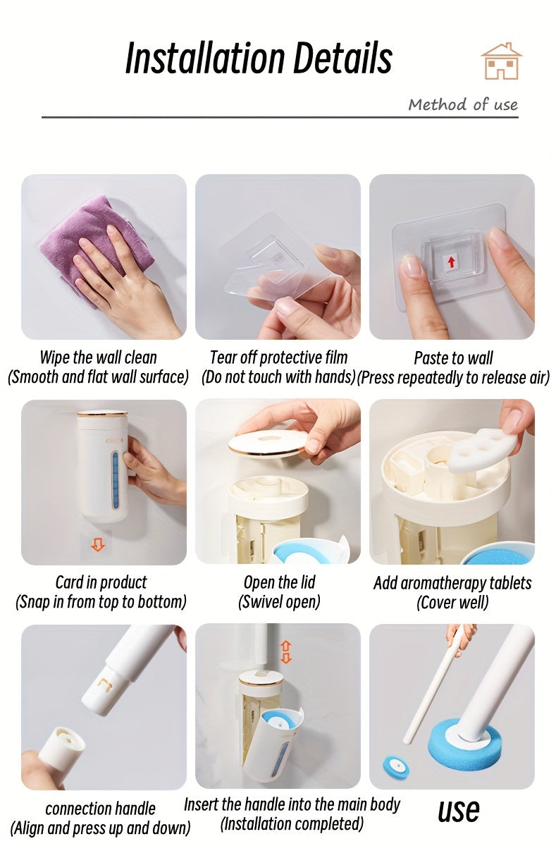 1 Set With 24 Brush Heads, Or Separately Equipped With 32 Brush Heads And 4 Aromatherapy Sticks, Disposable Sponge Brush Heads With Cleaning Solution, Plastic Toilet Brush, Toilet Brush Holder Set, Automatic Opening And Closi
