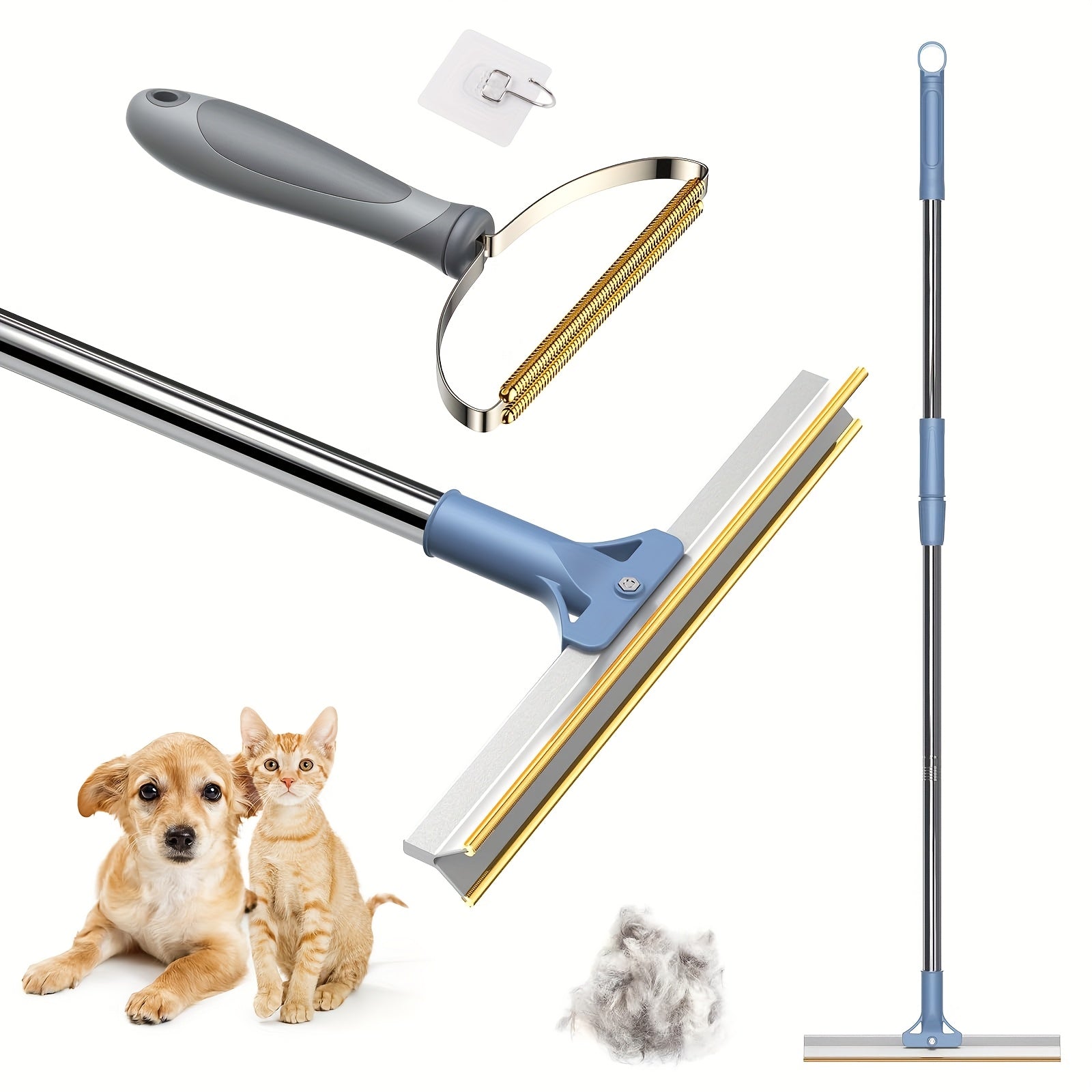 56" Adjustable Long Handle Carpet Rake Pet Hair Remover, Reusable Large Metal Lint Remover Brush For Embedded Fur Removal From Low Pile Rugs Stairs, Carpet Brush Scraper Dog Cat Hair Remover Broom