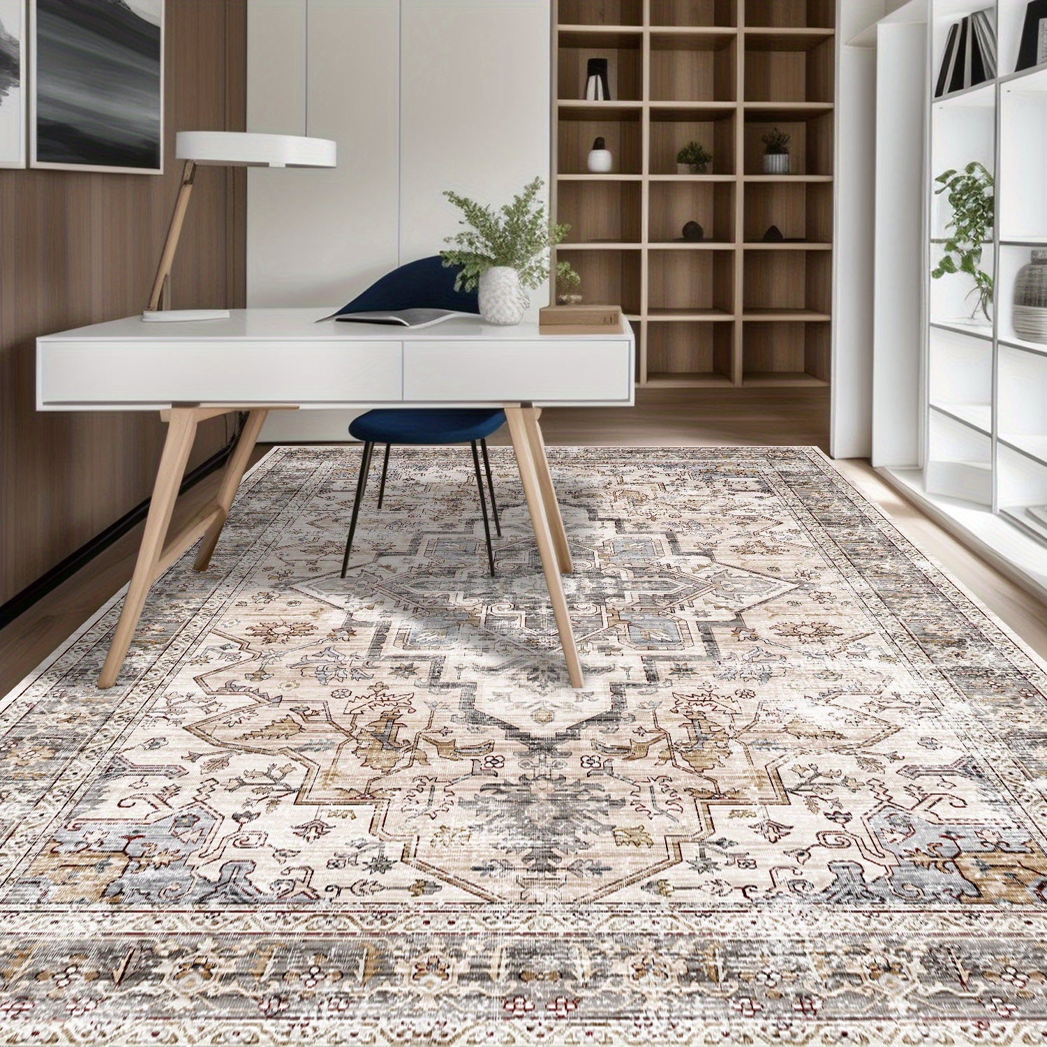 [Ultra Soft Bohemian Rugs] Ultra Soft Bohemian Beige Washable Rugs | Non Slip Retro Foldable Area Rugs for Living Room and Bedroom