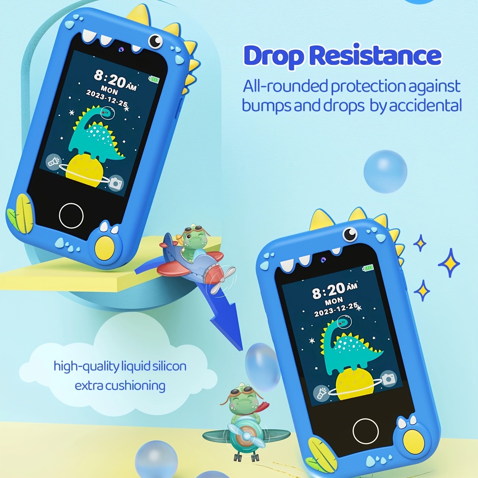 Kikapabi Kids Smart Phone Toys, Touchscreen HD Dual Camera Cell Phone for Kids, Birthday Gifts Dinosaur Toddler Play Phone for Boys 3-10, Travel Toy with 8GB SD Card Halloween Christmas Gift