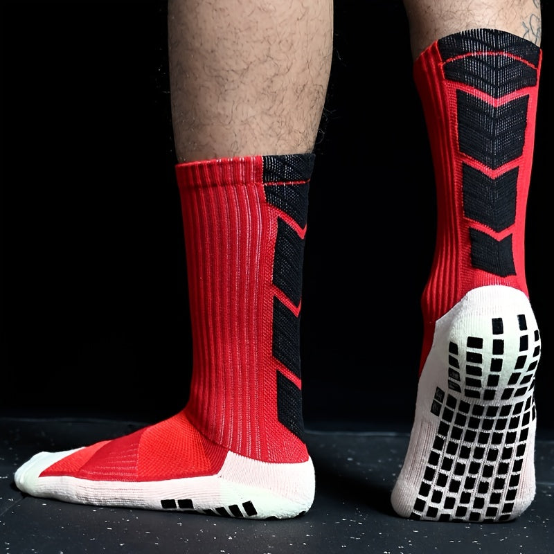 Non-Slip Rubber Grip Cushioned Soccer Socks - Anti-Slip Training Socks with Non-Slip Traction, All-Season Athletic Socks for Football, Basketball, Running, Hiking
