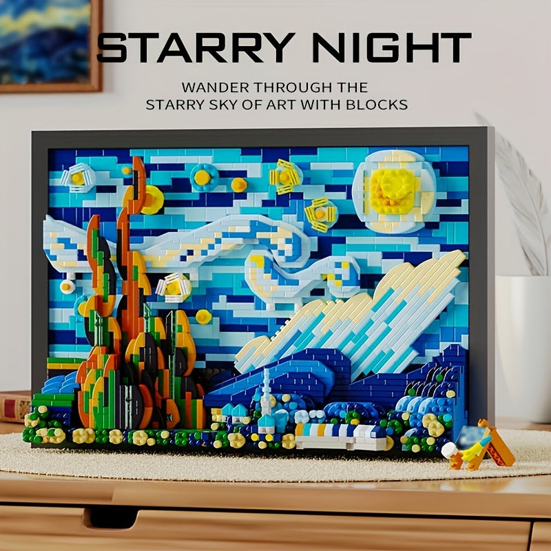 1731pcs 3D Starry Night Building Blocks Set for Adults - Reproductions Of Famous Paintings, ABS Material Toys,