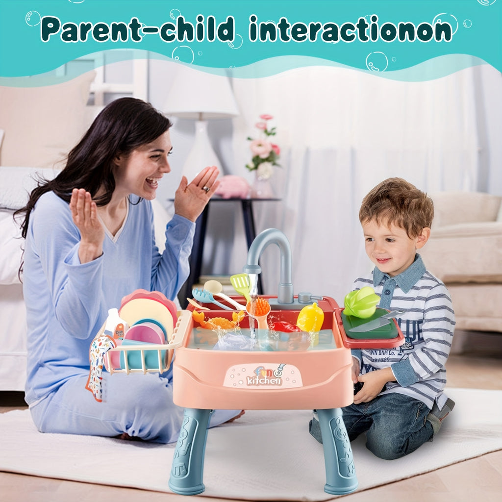 Play Kitchen Sink Toys, Blue Electric Dishwasher Playing Toy with Running Water, Play Food & Tableware Accessories, Kitchen Set Toys, Role Play Sink Set for Toddlers Kids Boys Girls