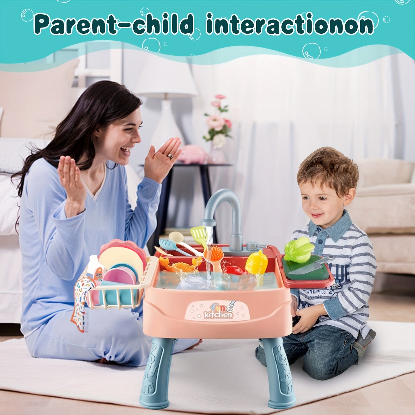 Play Kitchen Sink Toys, Blue Electric Dishwasher Playing Toy with Running Water, Play Food & Tableware Accessories, Kitchen Set Toys, Role Play Sink Set for Toddlers Kids Boys Girls