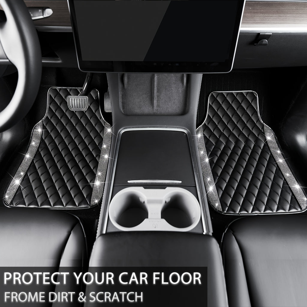 5 Pcs Bling Car Mats - Shining Artificial Diamond, Crystal Rhinestone, Sparkly Glitter Carpet, Anti-Slip, Waterproof, Universal Fit for Automotive SUV, Sedan, Van, Ideal for Girl and Women