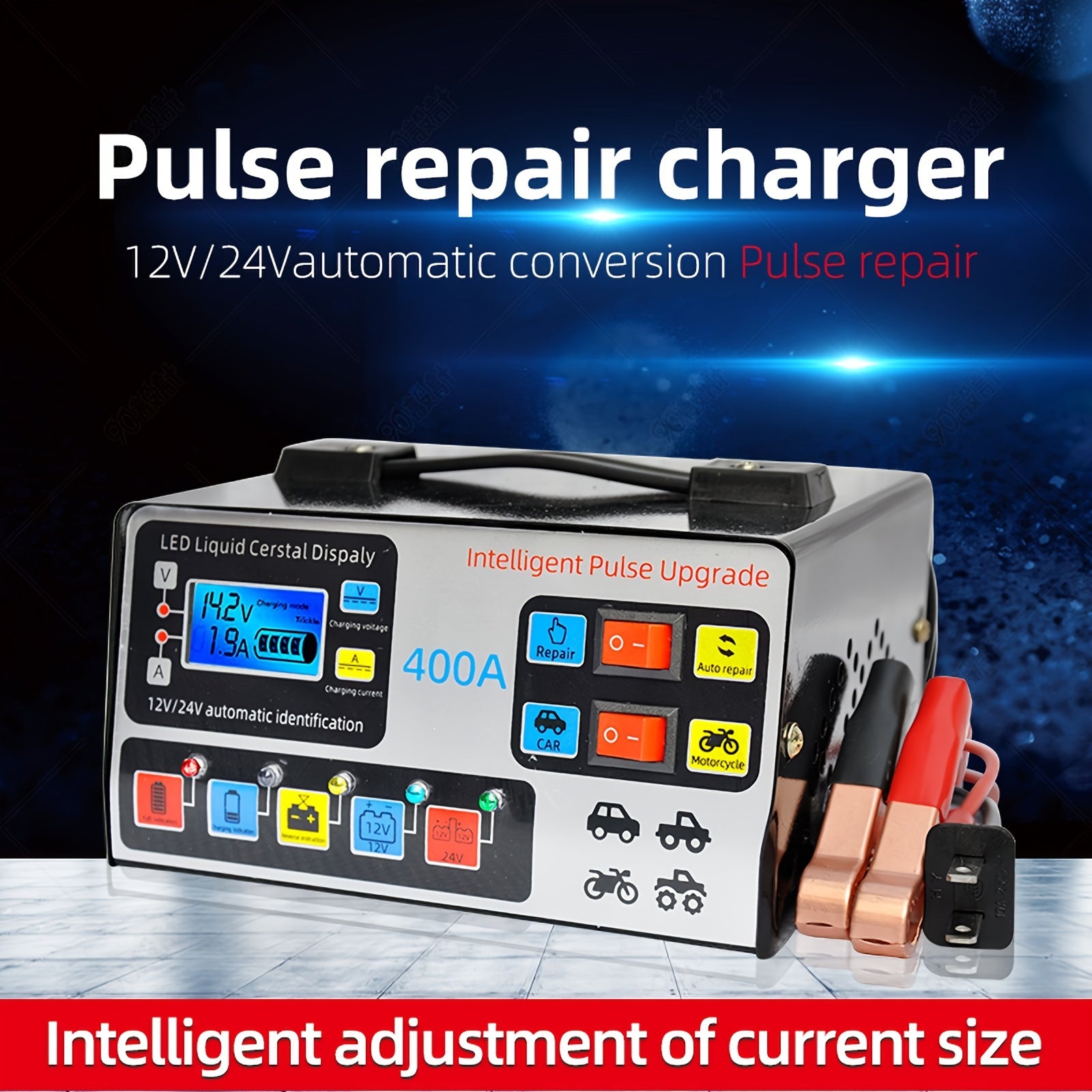 24V/12V Intelligent Motorcycle Battery Charger - Automotive Battery Charger with Pure Copper Construction, Automatic Repair, and Multi-Protection Functions - Fast, Safe, and Reliable Charging Solution