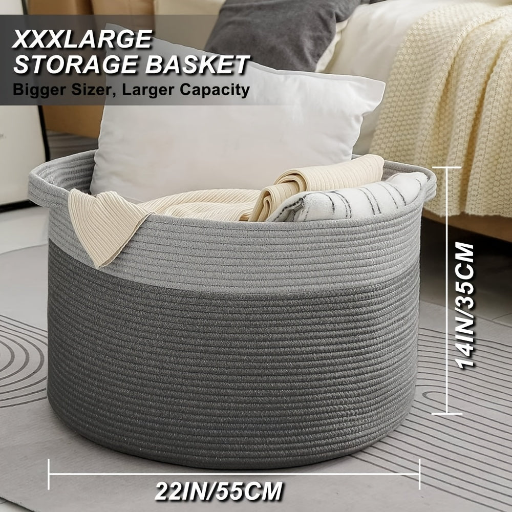 XXL Large Cotton Rope Storage Basket – Foldable Multi-Purpose Organizer for Laundry, Toys, Blankets, and Youngsters Games, Striped Design for Family Gatherings or Home Organization, Laundry Basket