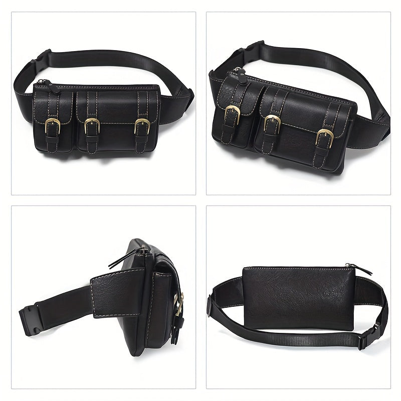 1pc PU Leather Waist Bag Fanny Bag For Men Women, Outdoor Travel Sports Chest Bag For Running Hiking, Simple Fashion Bumbag, Smart Phone Purse Wallet, Card License Bag