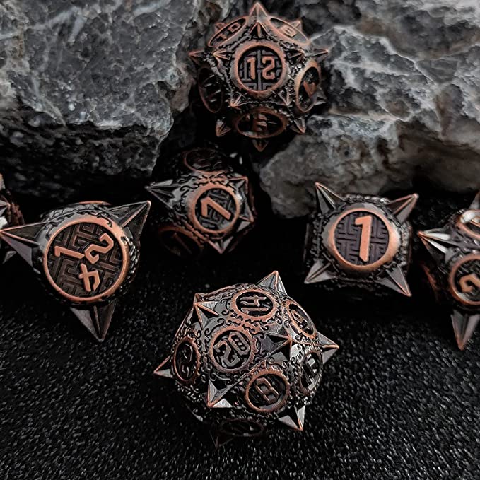 Sharp Metal Meteor Dice Set - Large & Bold Gaming Dice for Dungeons & Dragons - Solid, Weighted, and Aesthetically Pleasing - Complete with D20, D12, D10, D8, D6, D4
