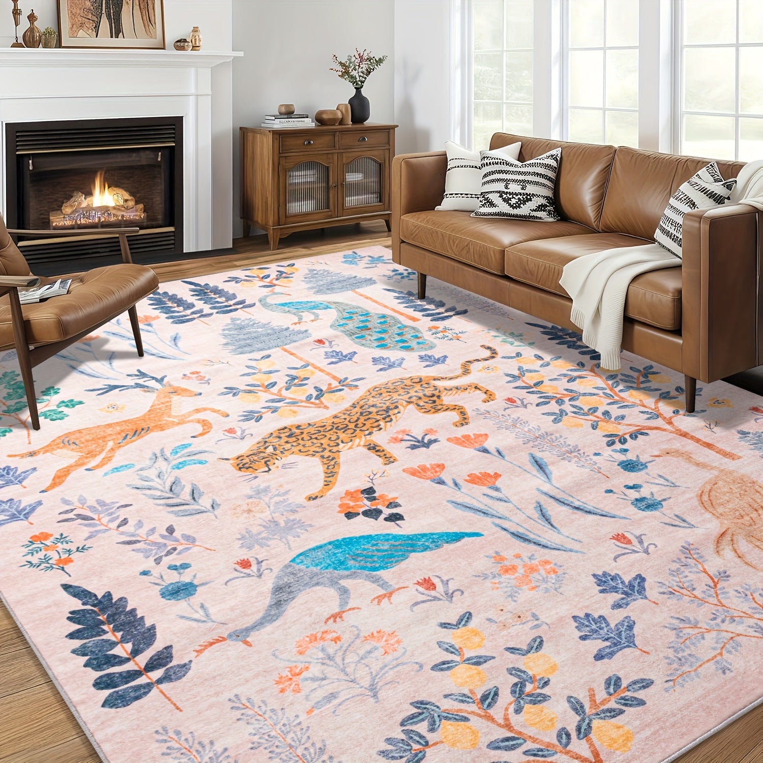 Chakme Jungle Animal Area Mat - 5x7ft Soft, Anti-Slip, Machine Washable Polyester Blend for Living Room, Bedroom, or Daycare - Vibrant Tiger & Jungle Design, Light Green Background, Perfect for Cozy Spaces, Bedroom Mat | Jung