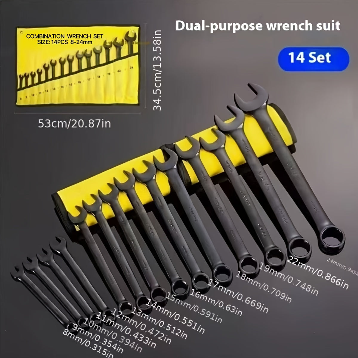 14pcs Industrial-Grade Dual-Purpose Combination Wrench Set