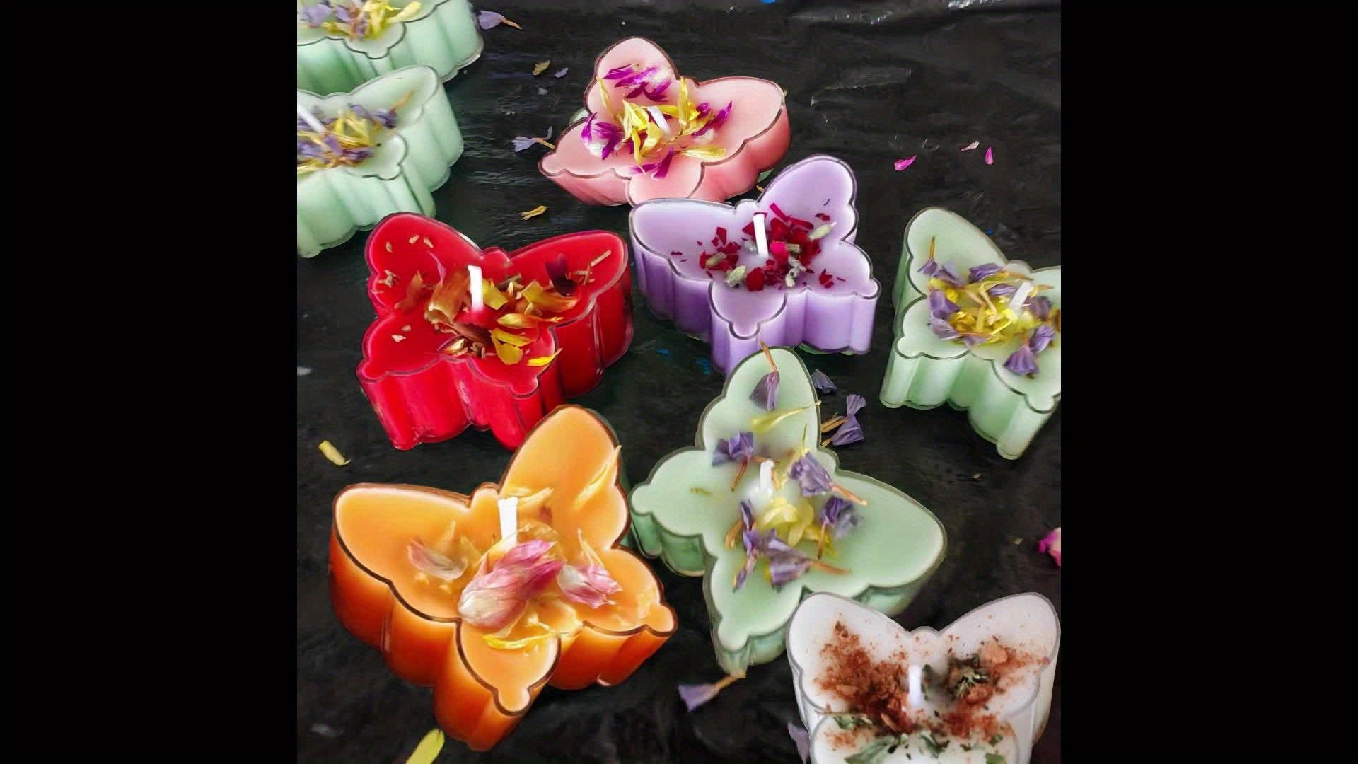 9pcs Soy Wax Butterfly Tea Light Candles in Glass Holders with Dried Flower Decorations - 4-Hour Burn Time, Lavender Scented Soy Wax for Home Decor, Weddings, Birthdays, Thanksgiving, Christmas, Valentine'S Day, Easter - Eleg