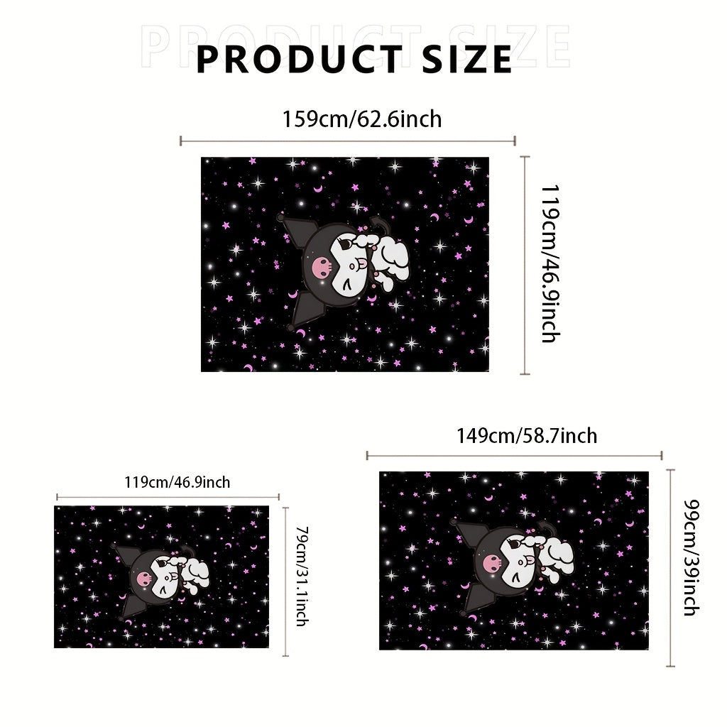 1pc Sanrio Hello Kitty KUROMI Flannel Area Mat - Soft, Washable, Non-Slip Cartoon Mat for Bedroom, Living Room, Indoor Use - Polyester Fiber, Rectangle, Christmas Holiday Decor, Rugs for Bedroom