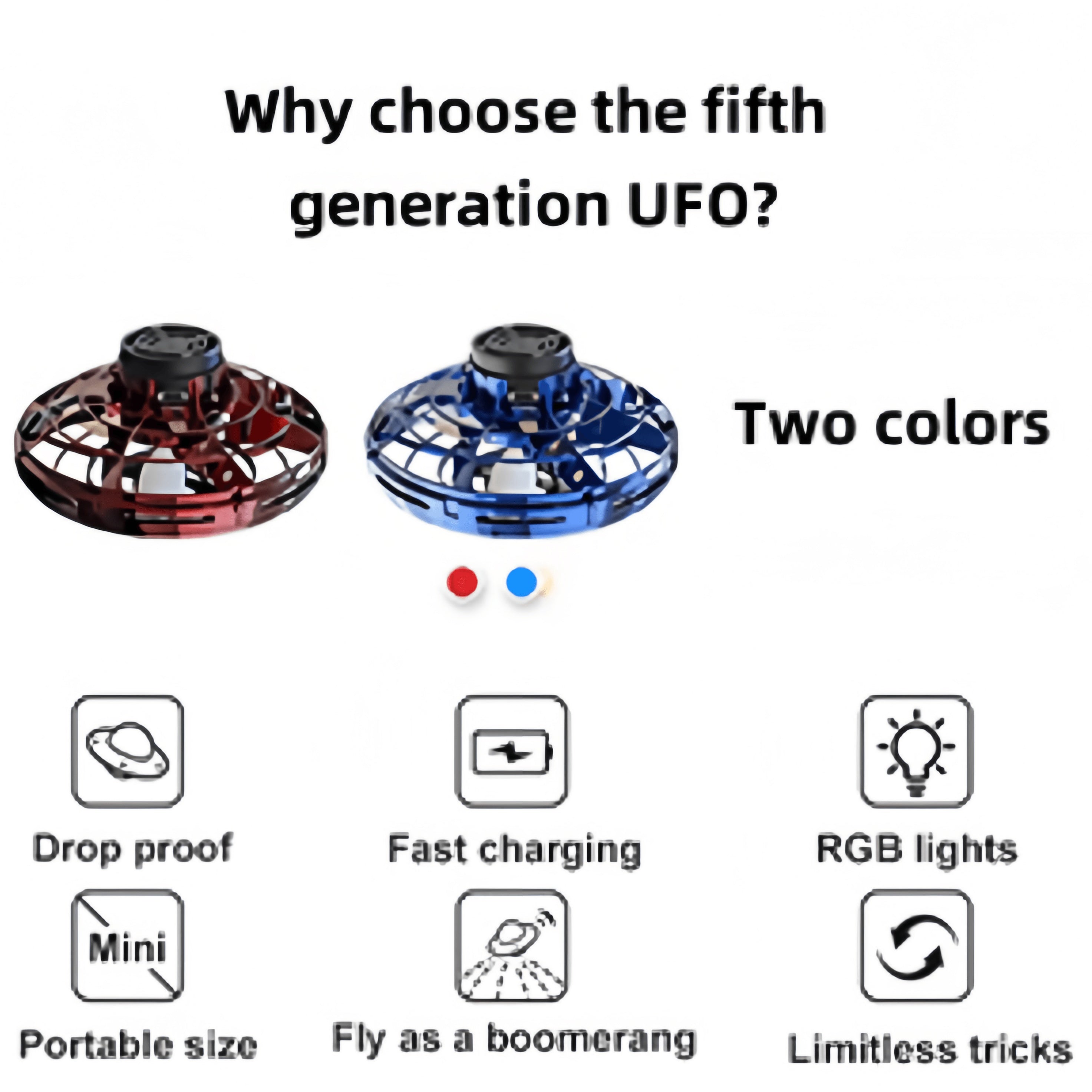 5th Generation Manual Mini Drone, UFO Magic Flying Ball With Lights, Floating Boomerang Fidget Spinner, Toys, Sensing Aircraft, 3-second Start, USB Charging, Gorgeous Lights Halloween Christmas Gifts