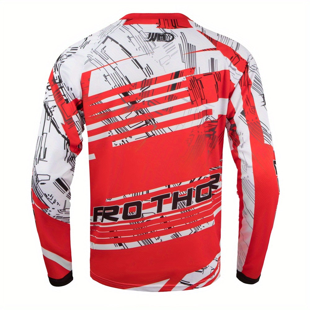PRO THOR Men's Striped Cycling Jersey - Quick Dry, Breathable, Moisture Wicking Long Sleeve MTB Shirt for Biking and Sports - Stay Cool and Comfortable During Your Ride