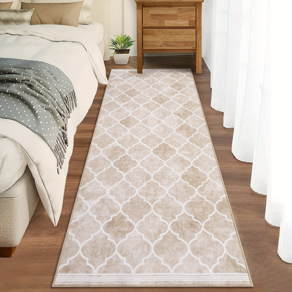 1 pc Area Rug Living Room Carpet Large Moroccan Soft Fluffy Geometric Washable Bedroom Rugs Dining Room Home Office Low Pile Decor Under Kitchen Table, Light Brown