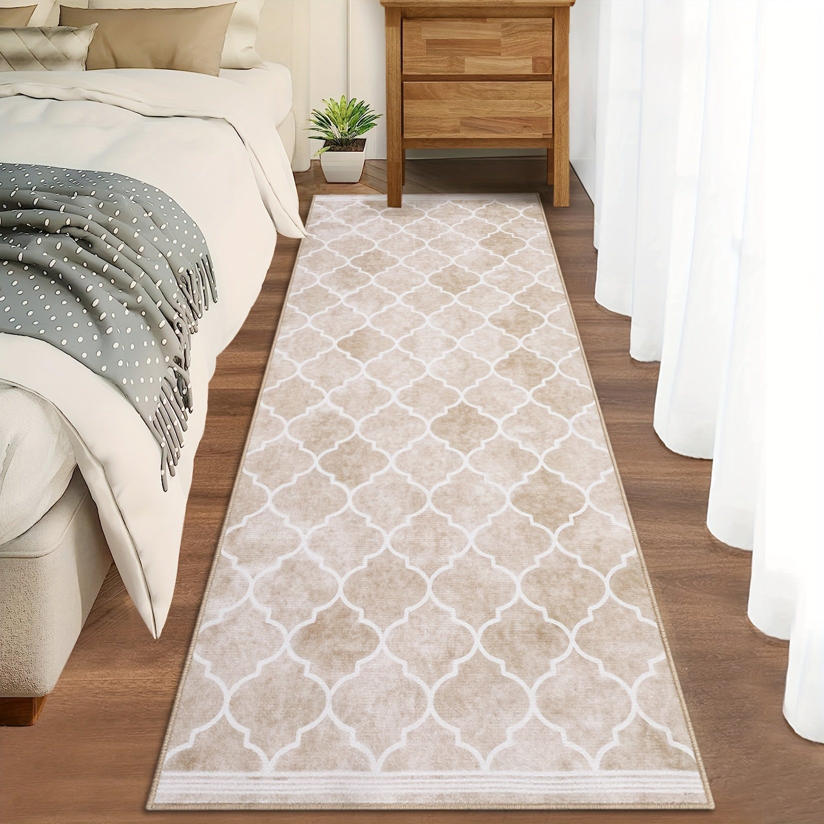 1 pc Area Rug Living Room Carpet Large Moroccan Soft Fluffy Geometric Washable Bedroom Rugs Dining Room Home Office Low Pile Decor Under Kitchen Table, Light Brown