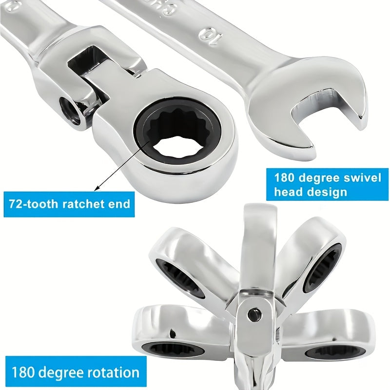 8pcs Ratchet Wrench Set | 72 Teeth 180° Flexible Head | CR-V Chrome Vanadium Steel Rust-Resistant and Durable | Includes Drawstring Bag for Storage | Suitable for Automotive/Home DIY Repair