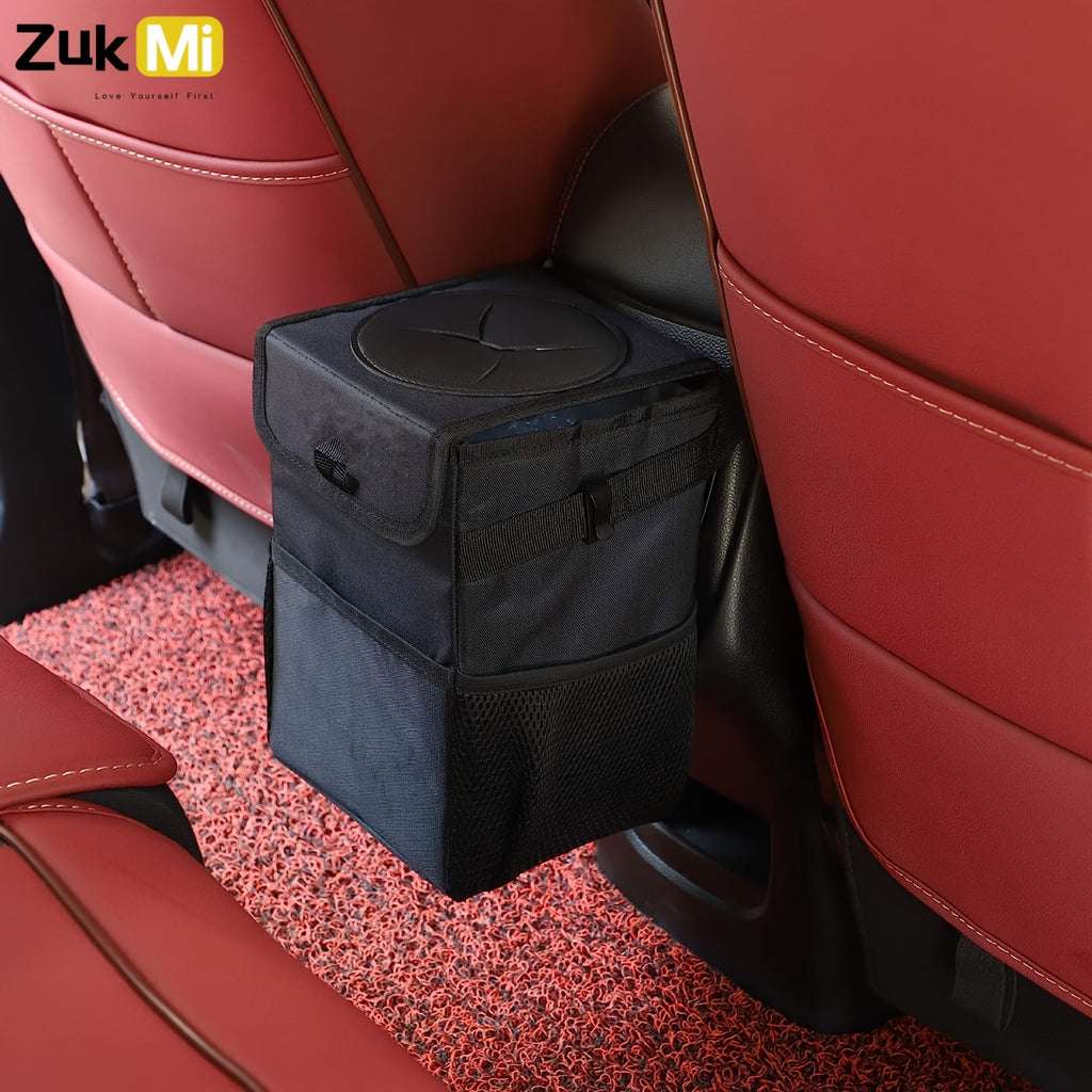 Zukmi Car Trash Can with Lid And Storage Pockets - Car Trash Bag Hanging, Leak-Proof Automotive Garbage Can, Multipurpose Car Trash Bin 1pc