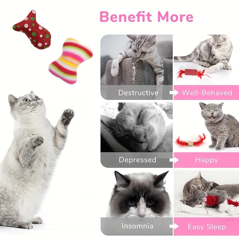 10 Pcs Xmas Cat Toy Set With Teaser Wand Mice Cat Balls And Bell Interactive Toys For Cats Indoor Supplies