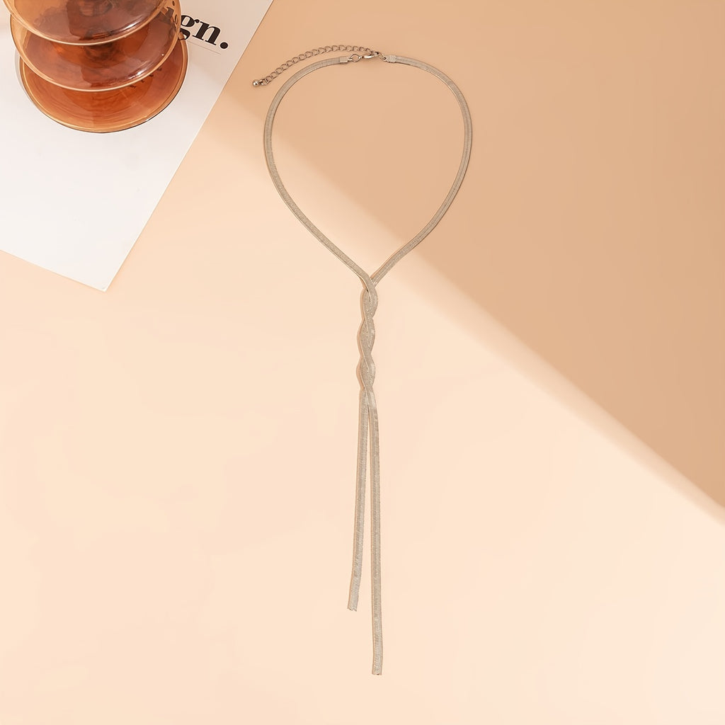 1pc Simple Handwoven Flat Snake Chain Long Tassel Necklace - Fashion Jewelry Gift for Mom, Wife, Girlfriend, Best Friend