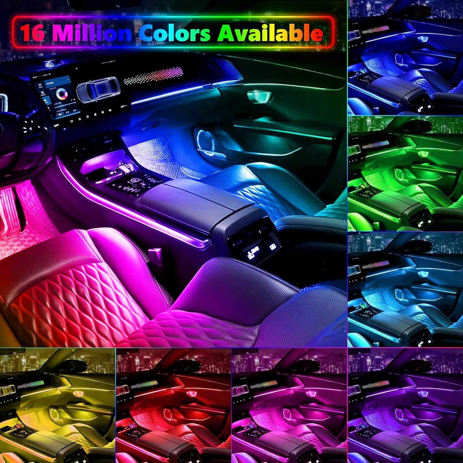10-in-1 Rainbow Universal Style Colorful RGB Symphony Car Ambient Interior LED