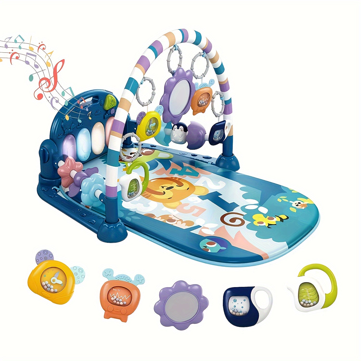 Youngsters Play Mat Youngsters Gym, Funny Play Piano Tummy Time Youngsters Activity Gym Mat with 5 Youngsters Learning Sensory Youngsters Toys, Music And Lights Boy & Girl Gifts for Youngsters Youngsters 0 to 3 6 9 12 Months