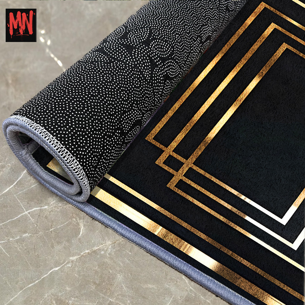 Luxurious Velvet 850g/m² Extra Large Area Mat - Modern Geometric Design with Golden Accents, Soft & Durable Polyester, Machine Washable & Non-Slip Backing, Perfect for Living Room, Bedroom, Office, or Game Room, Rugs for Liv