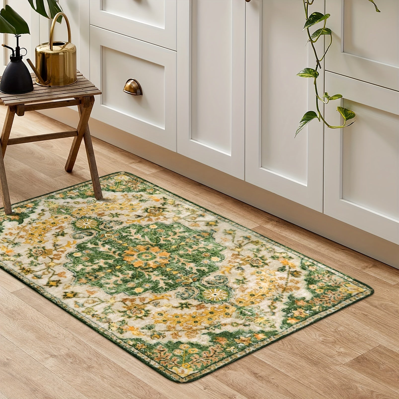 Bohemian Floral Medallion Area Rug - Small Rugs For Bedroom Soft Bathroom Mat, Machine Washable Indoor Throw Front Door Carept For Bathroom Sink Dressing Room Foyer, Yellow/Green/Multi