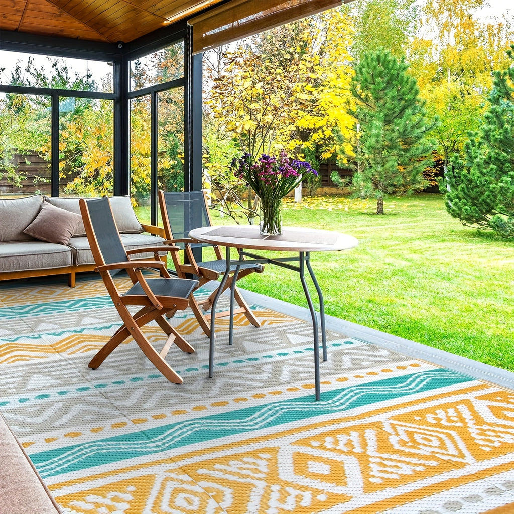 Lahome Reversible Outdoor Mat - Large 23ft² Durable Polypropylene Mat with Geometric Zigzag Pattern, Hand Wash Only for Patio, RV Camping, Beach, Deck, Backyard & Balcony, Outdoor Seating Mat | Geometric Pattern Mat | Easycl