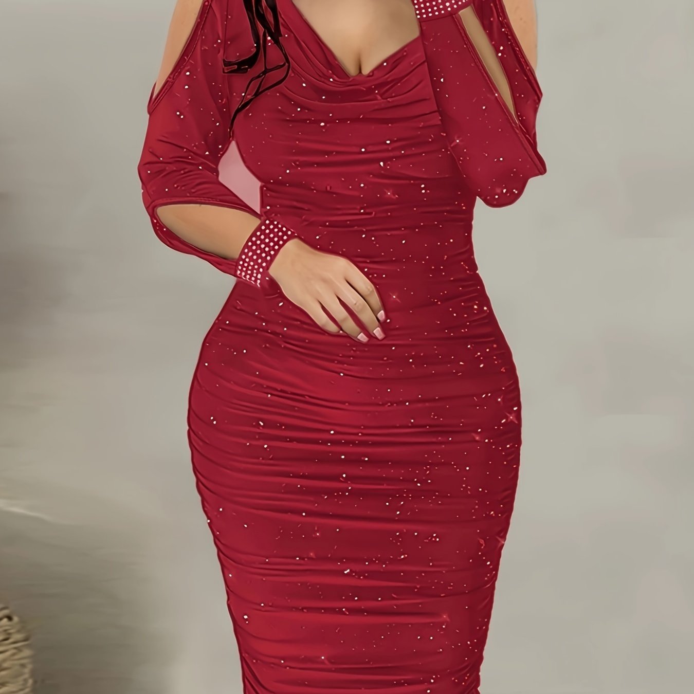 [Red Rhinestone Dress] Deep Red Sparkling Rhinestone Bodycon Dress