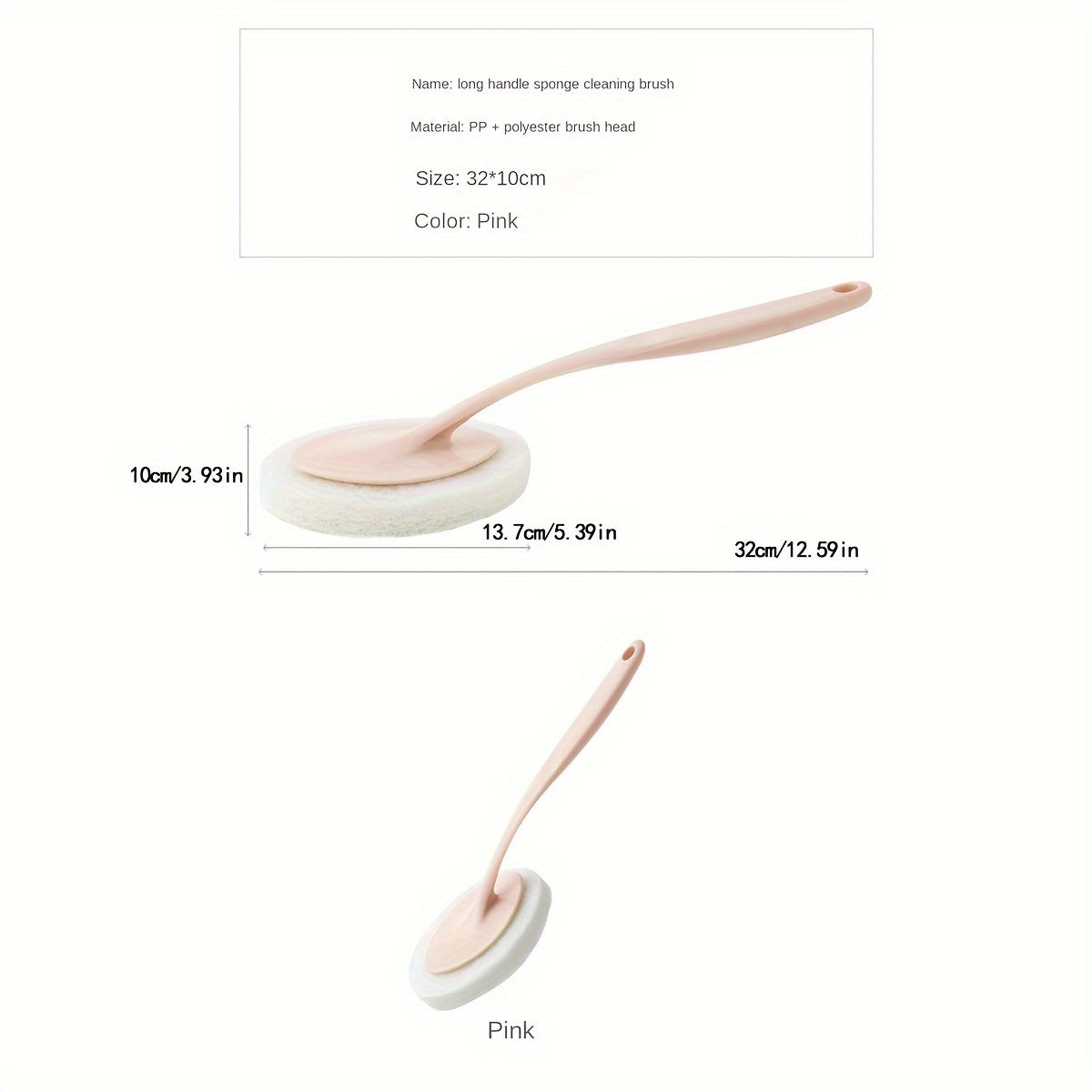 1pc Bathroom Long Handle Sponge Brush, Wall Cleaning Brush, Bathtub Sponge Brush, Floor Tile Brush, Sponge Scrubbing Pad, Dishwashing Sink Brush, Suitable For Cleaning Bathroom Toilet Sink
