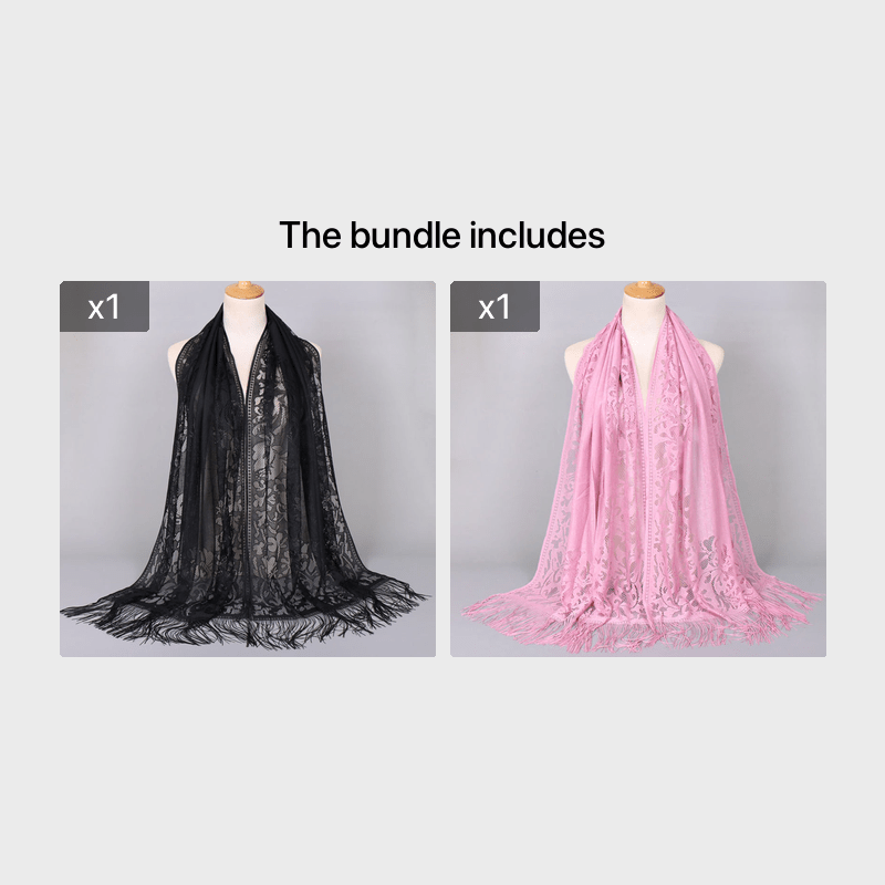 Ladies Women's Floral Lace Scarf Shawl With Tassels, Soft Mesh Fringe Wraps Bridal Shawl For Wedding Evening Party Dresses