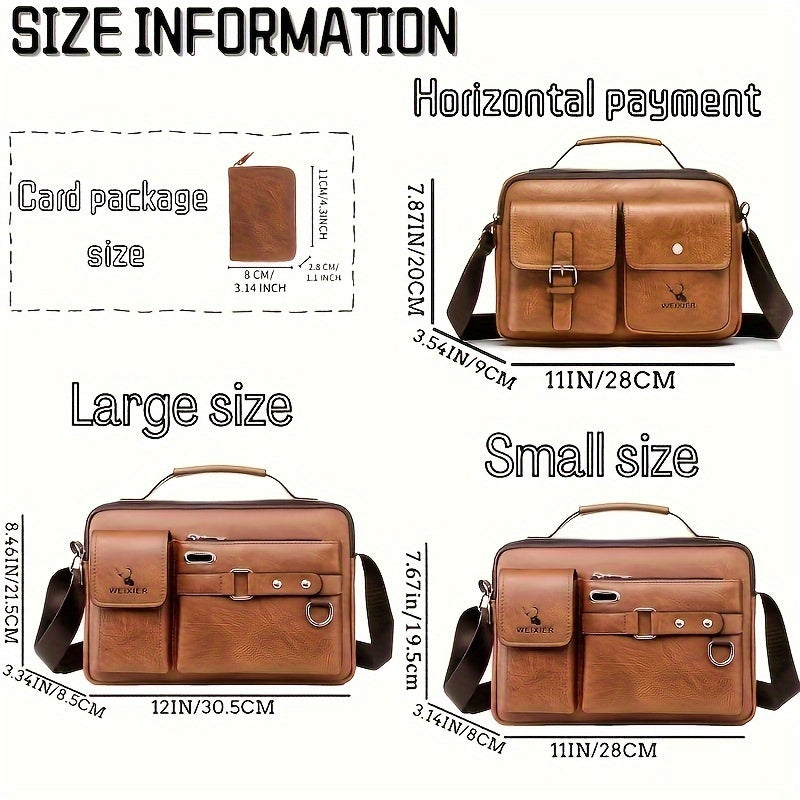 WEIXIER Men's Business Crossbody Bag with Adjustable Strap, Golden-Tone Hardware