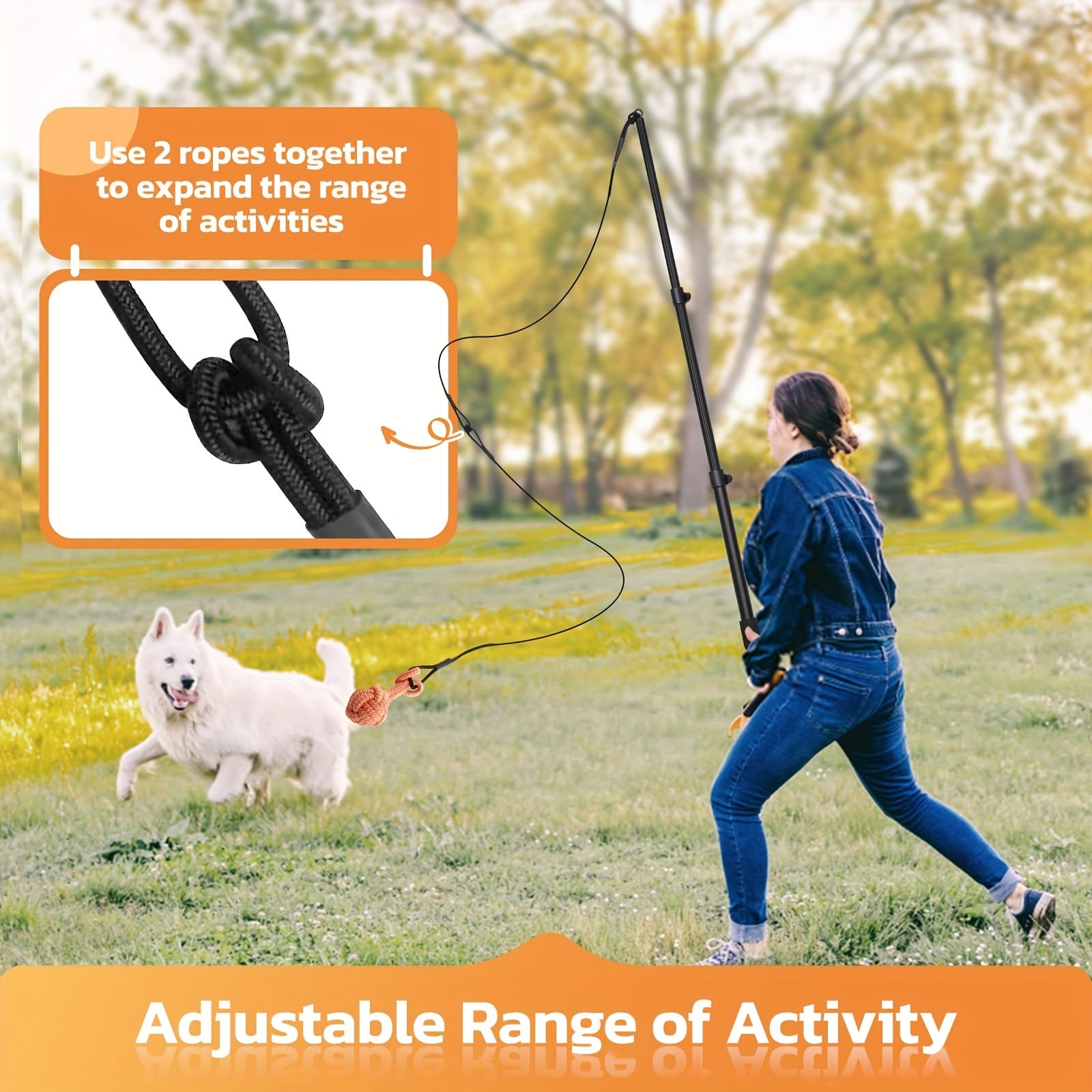 Flirt Pole For Dogs Interactive Dog Toys For Large Medium Small Dogs Chase And Tug Of War, Dog Teaser Wand With Lure Chewing Toy For Outdoor Exercise & Training (Pole-48.8inch)
