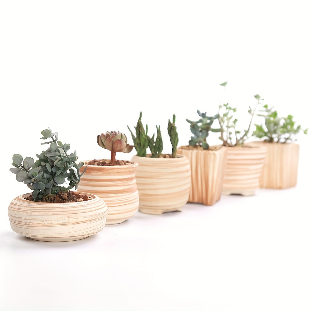 SUN-E 6pcs/Set Mini Plant Pots Pattern Succulent Plant Pot Cactus Pot Flower Pot Decorative Ceramic Planter for Home House Office Outdoor Garden Container Planter Perfect Gift Idea for Women with Drain Hole 2.5Inch/6.5cm (Pla