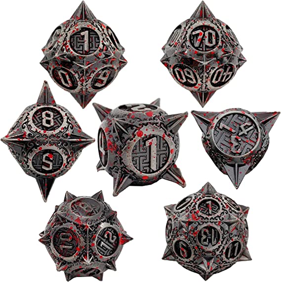 Sharp Metal Meteor Dice Set - Large & Bold Gaming Dice for Dungeons & Dragons - Solid, Weighted, and Aesthetically Pleasing - Complete with D20, D12, D10, D8, D6, D4