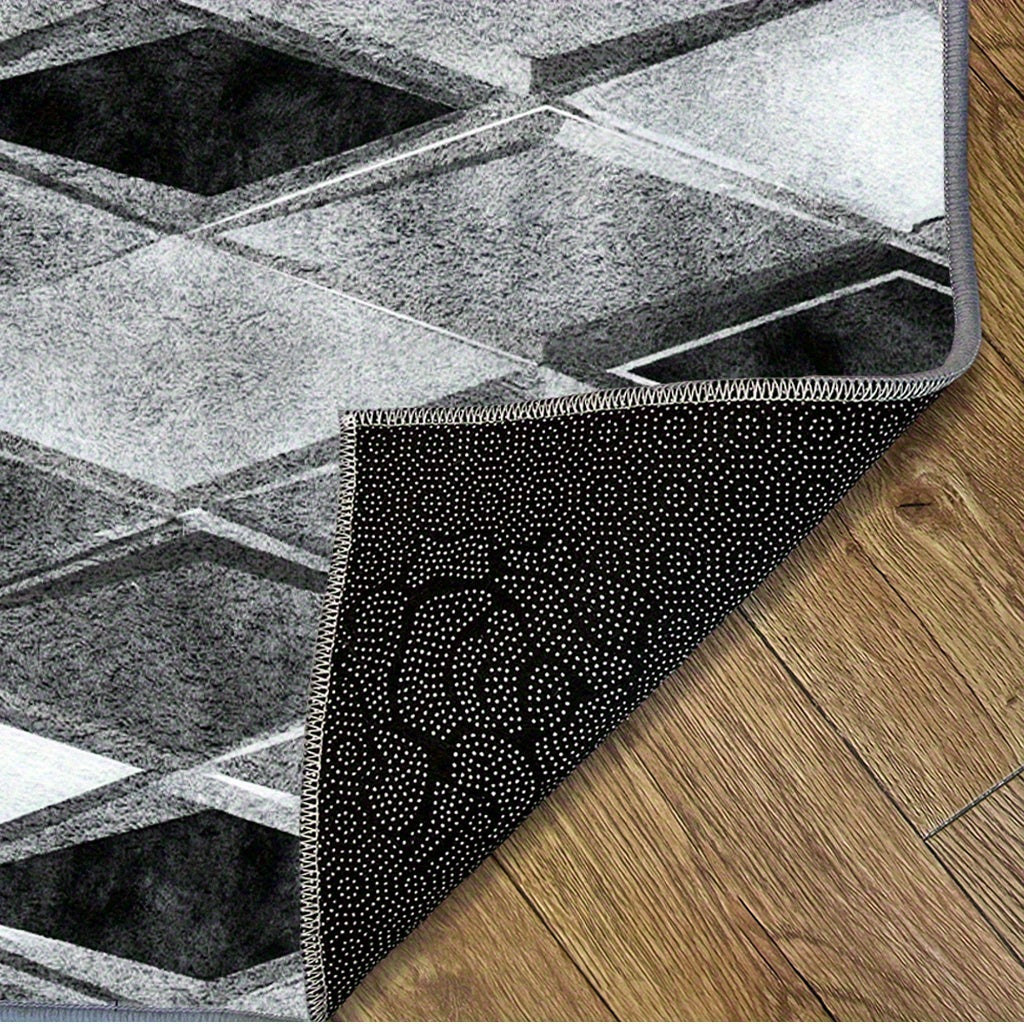 Modern Geometric Diamond Pattern Mat, Soft Non-Slip Machine Washable, Perfect for Bedroom Living Room Office and Game Room Decor, Ideal for Christmas Halloween Easter Thanksgiving and More, in Silvery Gray and Black, Rugs for