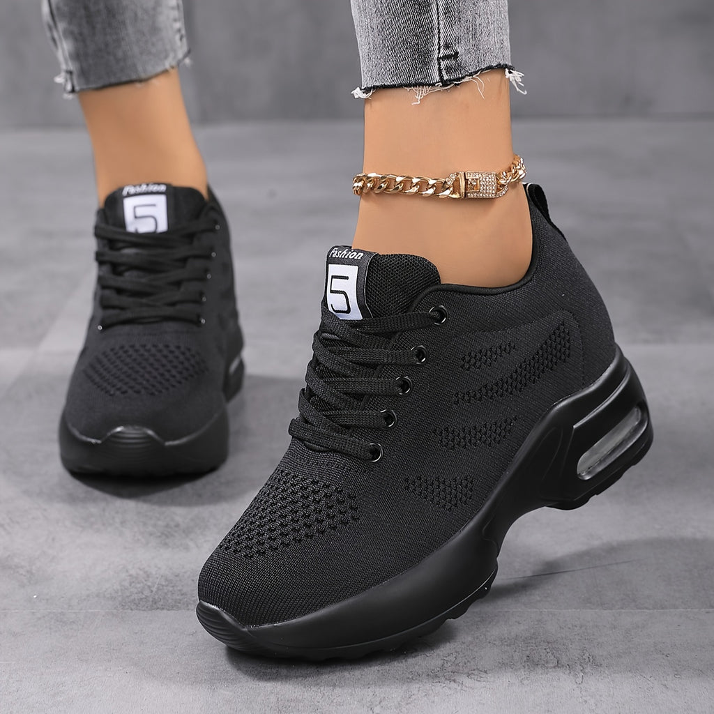SOSENFER Women's Low-Top Sneakers with Lift - Summer Breathable Height-Enhancing, Round Toe Casual Athletic Wear, Sole & Fabric Upper (/Solid Colors Available) - for Dresses, Skirts, Short Pants