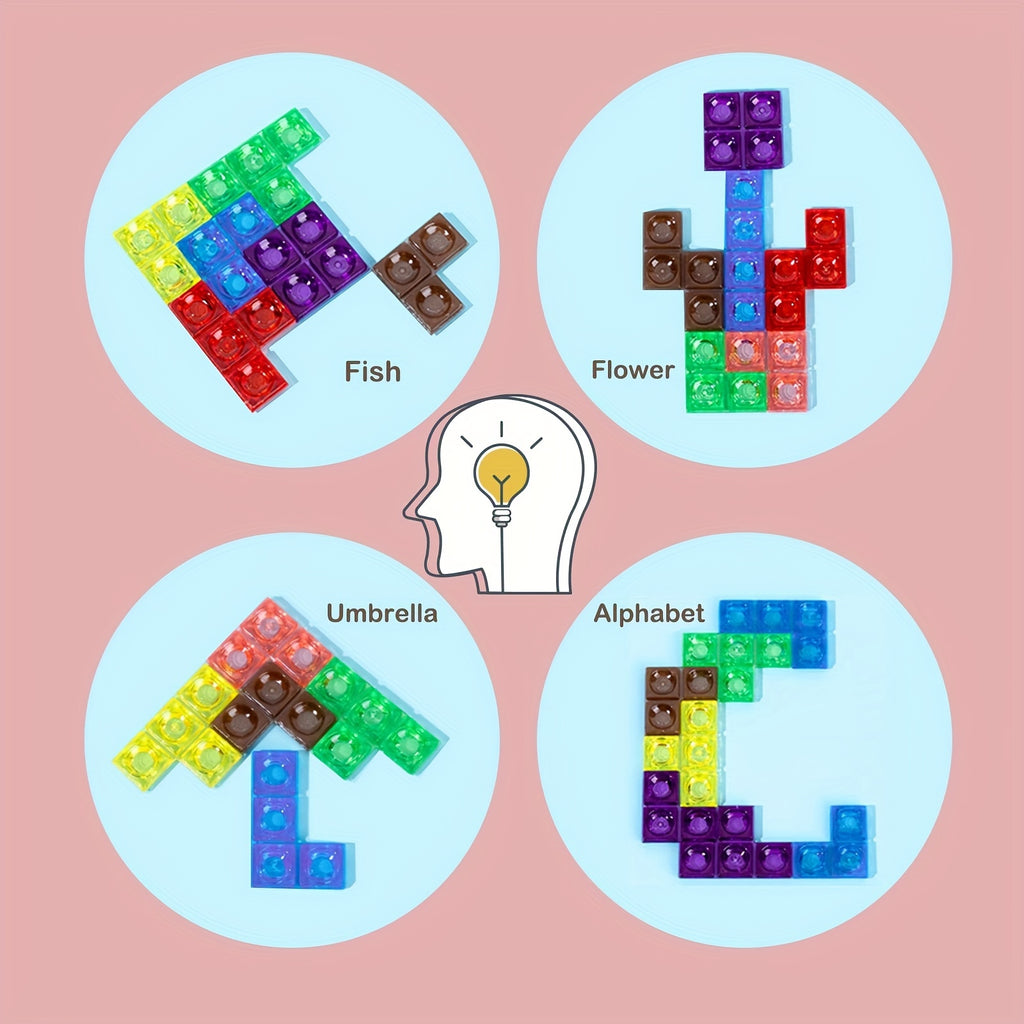 Wooden Blocks Puzzle Brain Teasers Toy, Intelligent Colorful 3D Plastic Blocks Game With Vertical Wood Frame Game Board, Tangram Educational Toys Gift For Kids Age 3+
