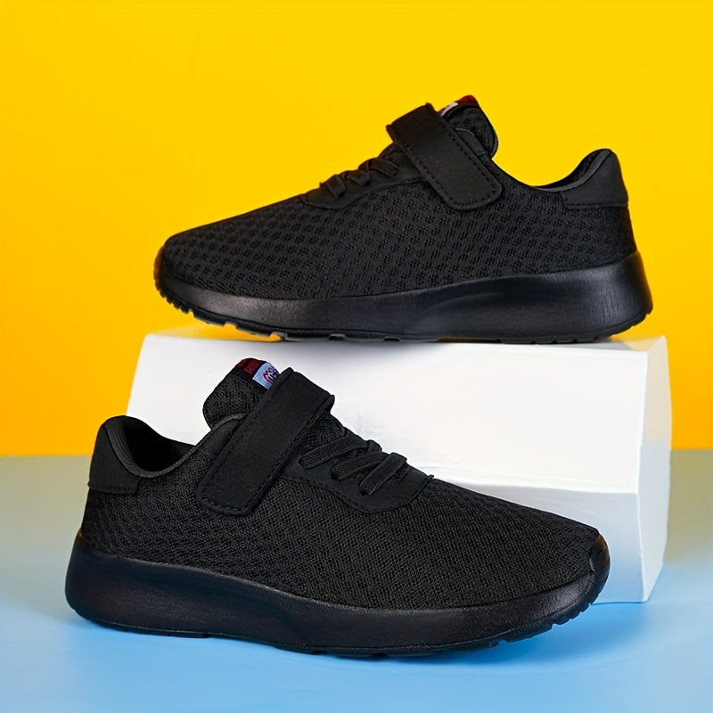 Fashionable Double Mesh Casual Sports Shoes for Boys, Suitable for Children Aged 8-12, Available in All Black And Sizes 28-39.