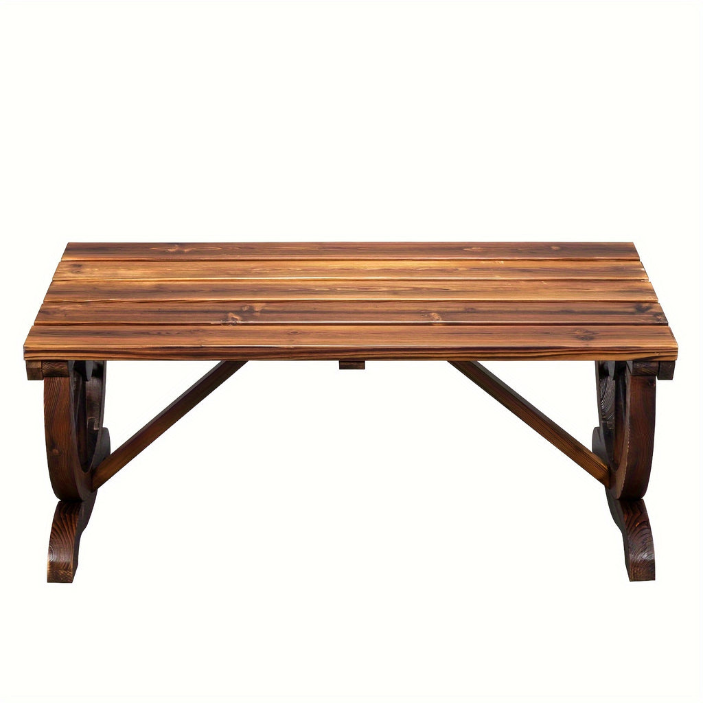 Outdoor 2-Person Rustic Hardwood Garden Bench with Wagon Wheel Design - Heavy-Duty Brown Wood Construction, Sturdy Wide Seat & Curved Backrest for Patio, Porch, Backyard - Durable All-Weather Furniture (No Batteries/Electrici